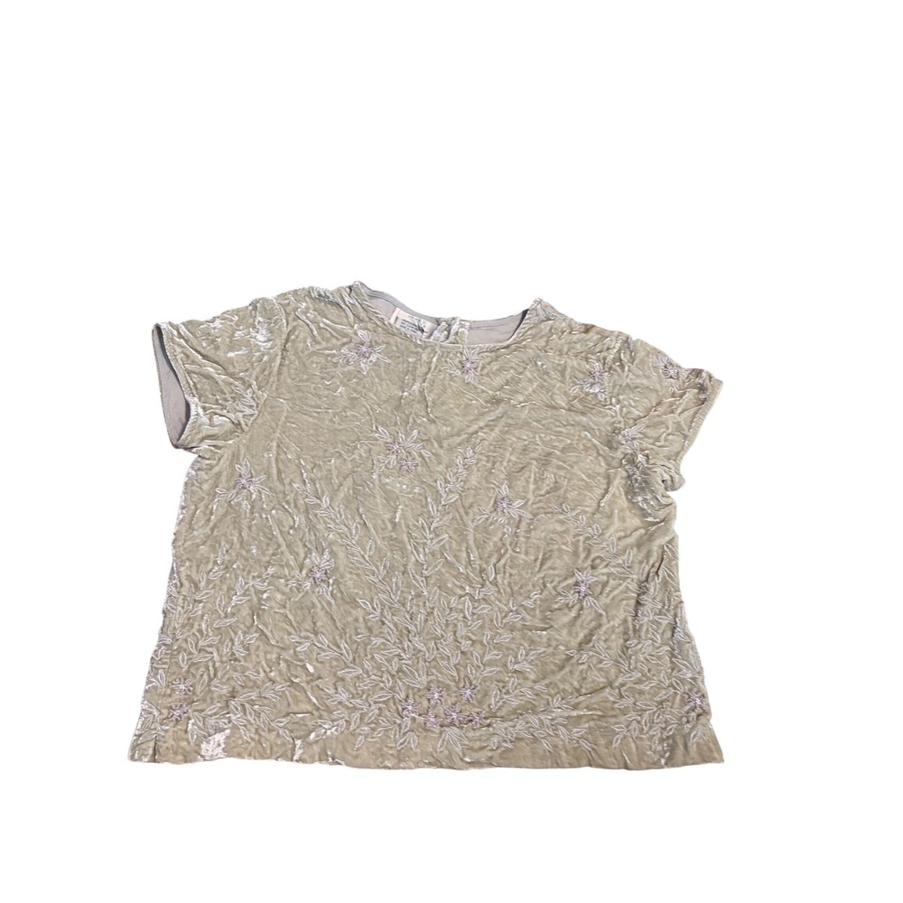 Field Manor Vintage Velvet Beaded Embroidered Sage Green Silk Blend Blouse 14